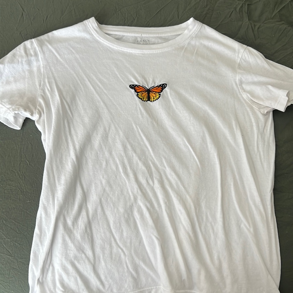 J Galt (Brandy Melville) white butterfly baby tee